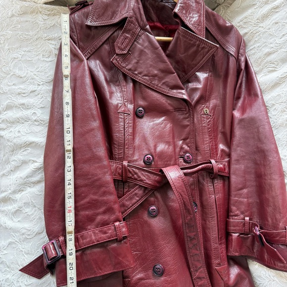 Vintage Leather Trench Coat Eitenne Aigner Burgundy Long Jacket 10 - Picture 15 of 17